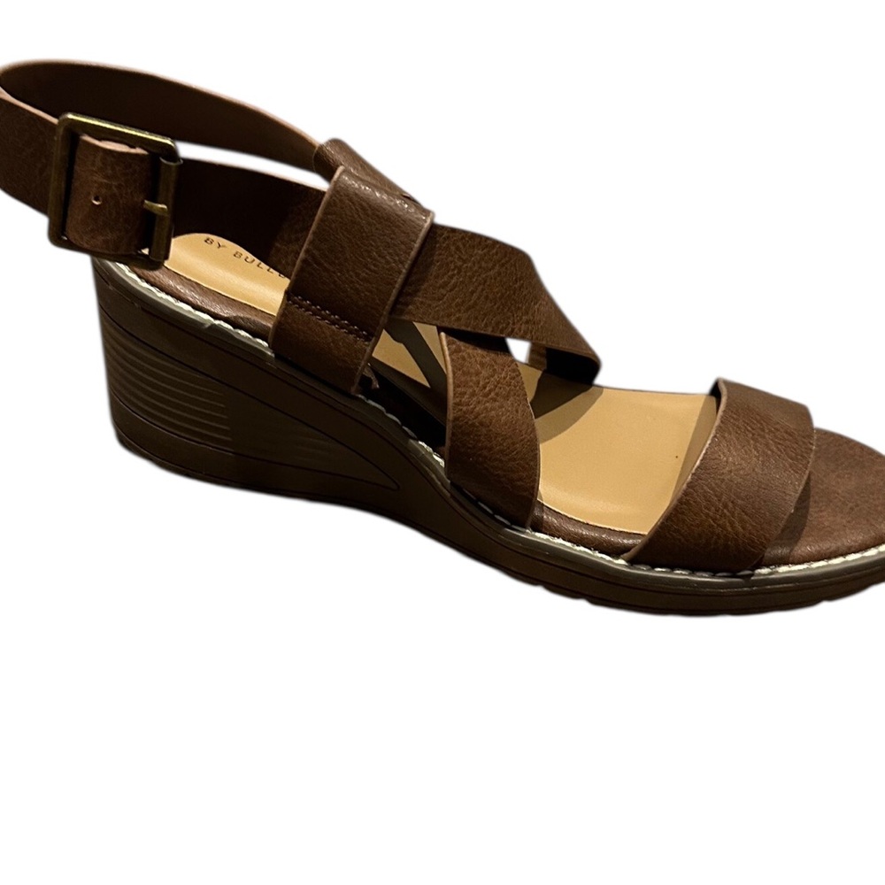 B-52 by Bullboxer Brown Leather Strappy Wedge Sandal Size 7 Right Shoe ONLY